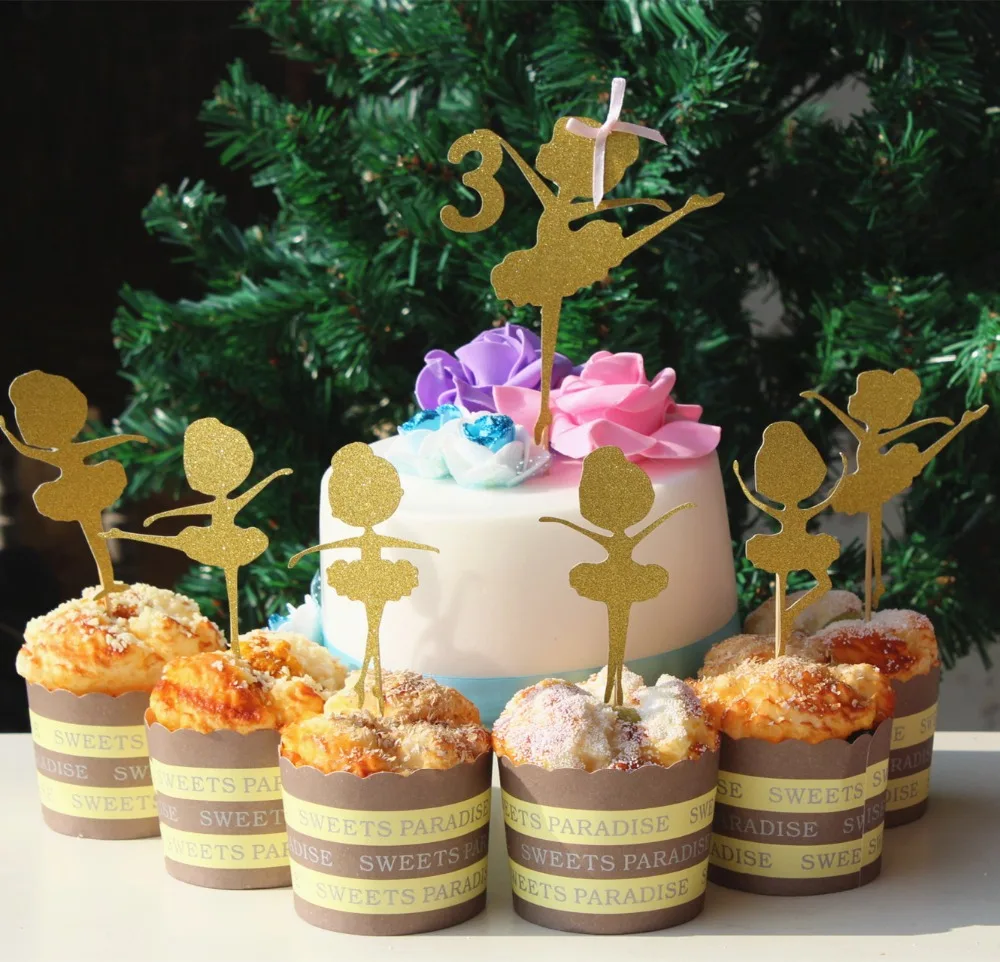 Персонализированный год оригинальная надпись балерина 1 Топпер для торта + 12