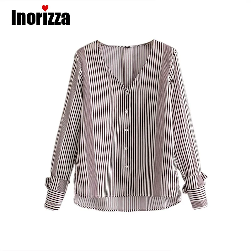 women Spring casual V neck shirt striped loose bow tie long sleeve blouse ladies tops blusas |