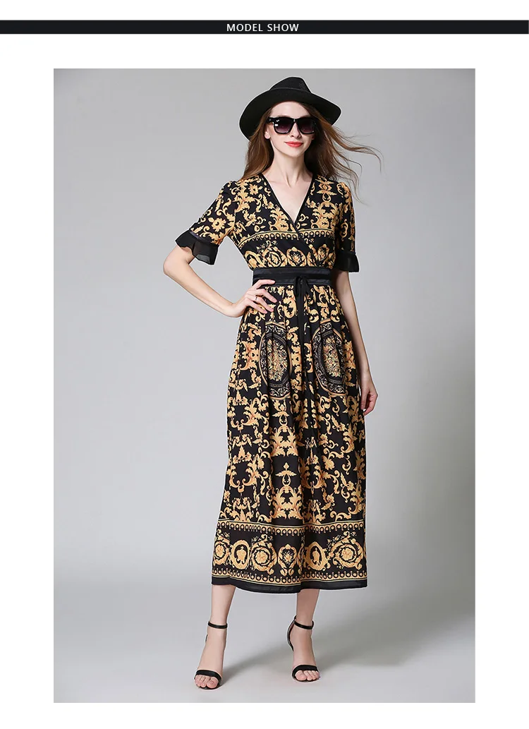 Пойти купить европейский в 2017 новый продукт v-образным вырезом печати long dress with