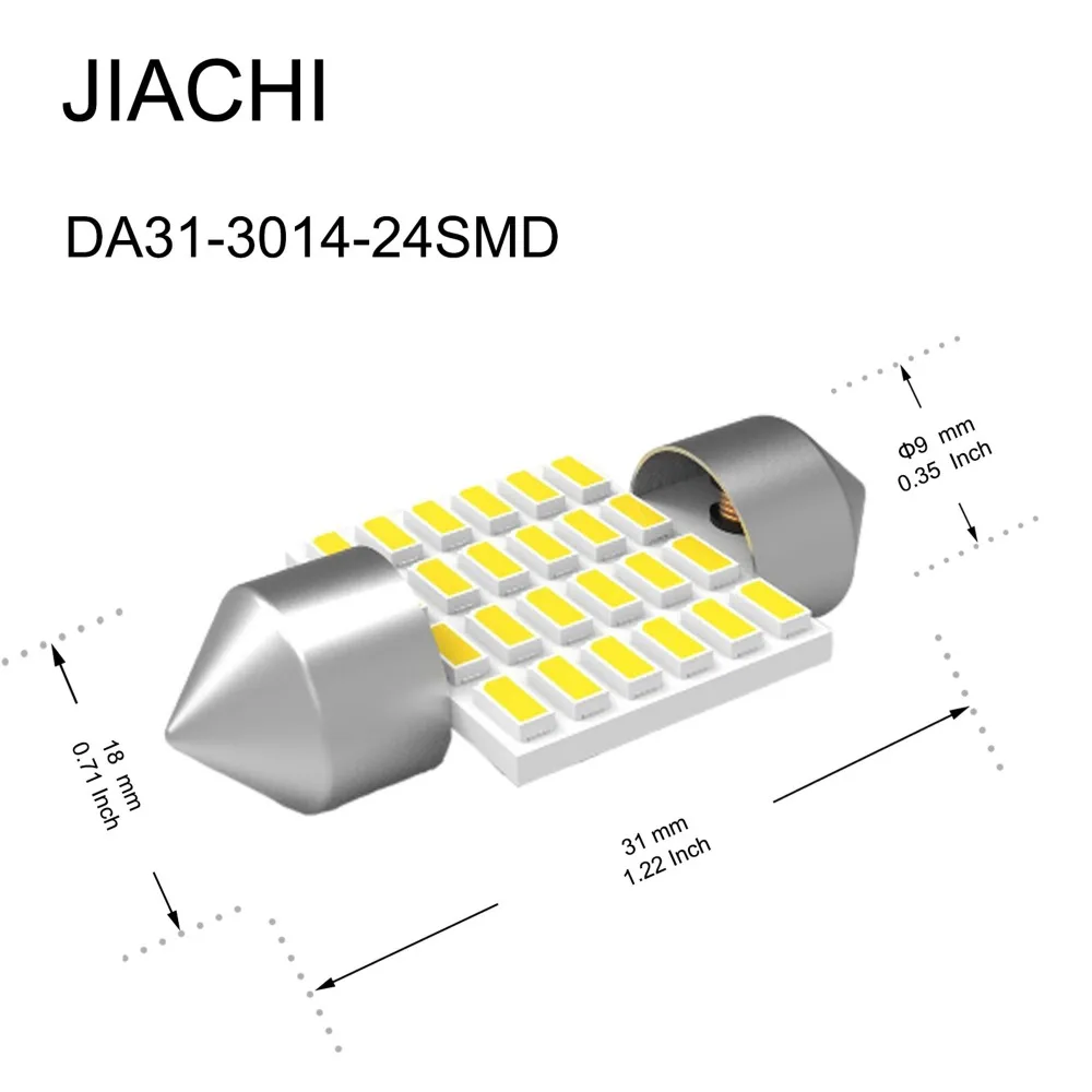 JIACHI 100 шт. светодиодный Автомобильный свет гирлянда 31 мм C5W 3014SMD 24 чипы для автомобилей Чтение Купол Лицензия плиты света светодиодный лампы DC12-24V белый