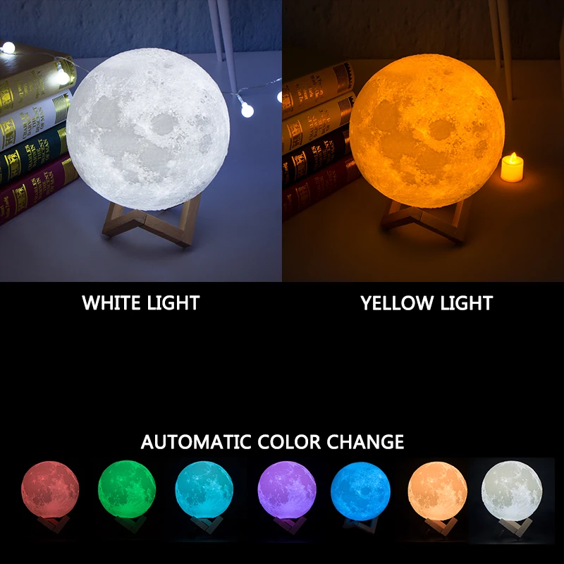 

HAIXIANG 3D Print Full Moon Light Simple Personality Creative Desk Lamp Night Lights MoonLight Decoration Lighting Gift box