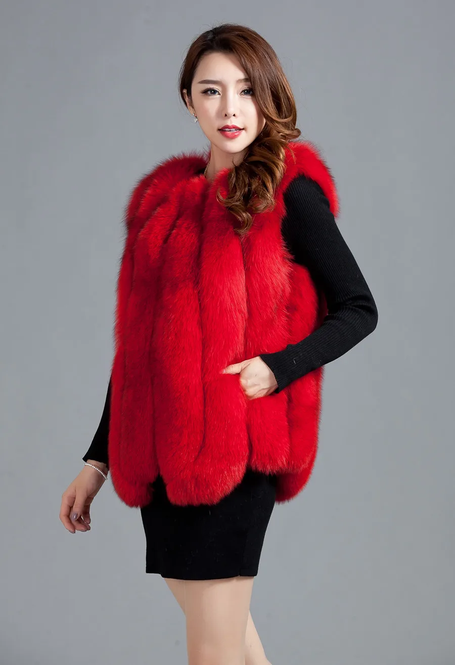 2017 роскошный женский жилет с натуральным лисьим мехом осенне-зимняя женская