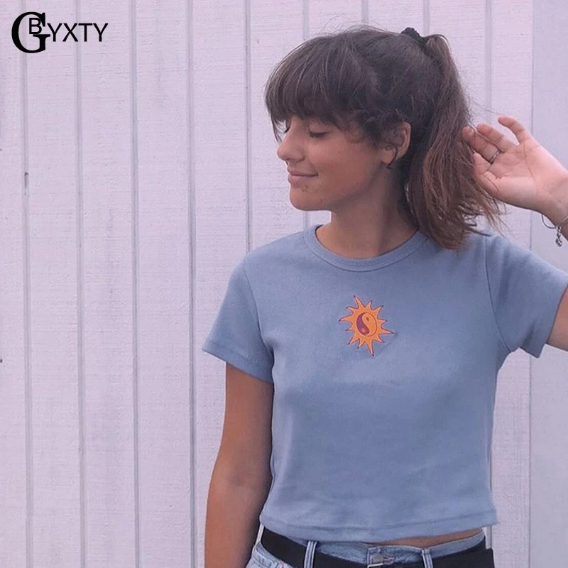 GBYXTY camiseta mujer уличная одежда укороченный топ летняя неоновая зеленая футболка с
