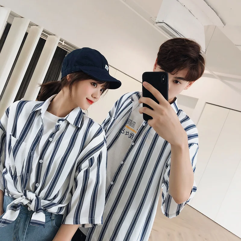 2019 свежий школьный городок униформа Стиль Полосатый Пара свободный короткий