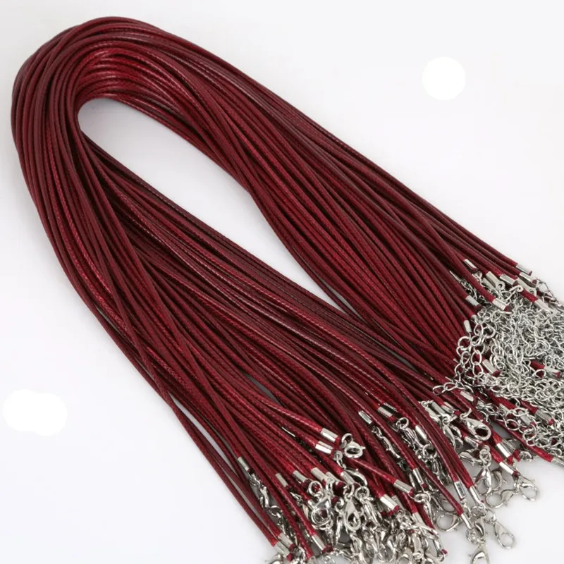Wine Red 18 дюймов вощеный хлопковый шнур для ожерелья с застежкой "Лобстер" 2 дюйма удлиненная цепочка кожаный шнур для изготовления ювелирных изделий своими руками HK143 - Цвет: Wine Red