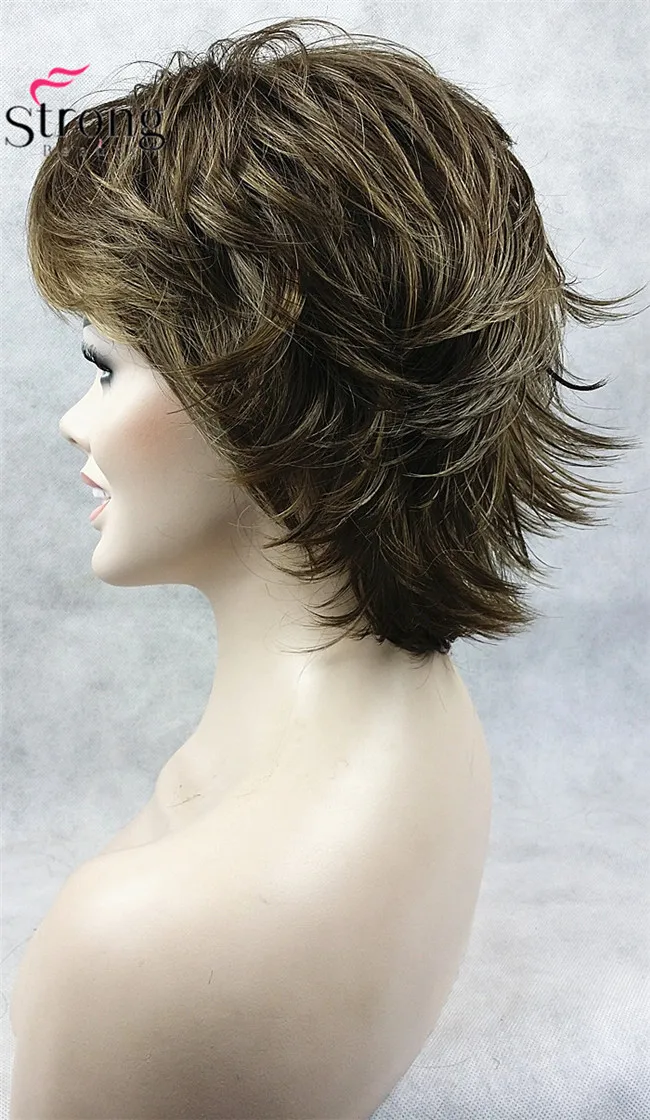 StrongBeauty короткий светло-коричневый подчеркивает Feathery Shaggy полный синтетический парик выбор цвета