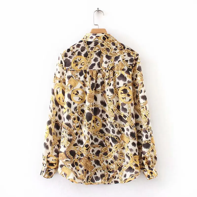 ASDS для женщин печати свободная блузка с длинным рукавом лацканами See Through рубашки