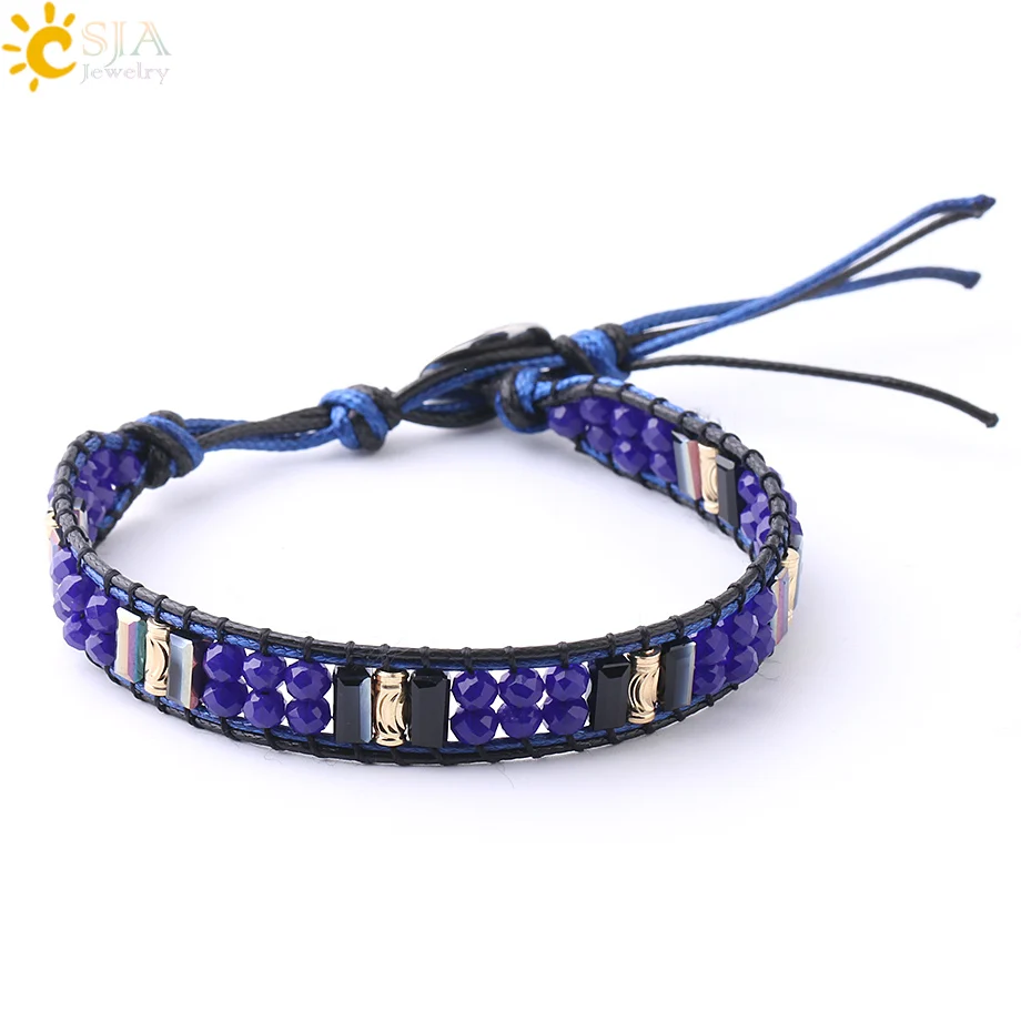 Dark Blue CSJA женские браслеты с бусинами из кристаллов 12 цветов модные браслеты украшения в стиле бохо браслет Дружба подарок для влюбленных S265 - Окраска металла: Dark Blue