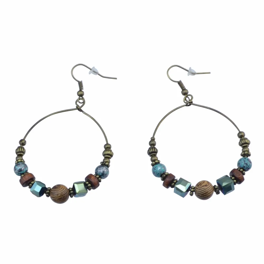 Винтажные деревянные бусины каменные круглые Висячие серьги для женщин богемные