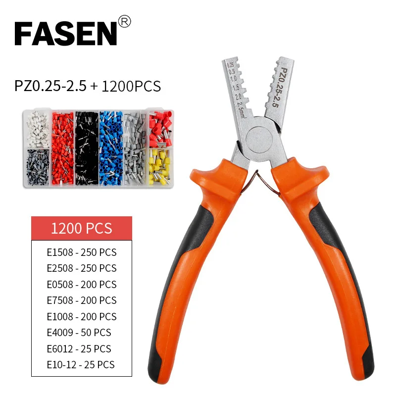 PZ0.25-2.5 1200p Kit PZ 0,25-2,5/1,5-6 1200 шт. Кабельный разъем штыревого соединения с ручным наконечником обжимные трубки плоскогубцы кримпер обжимной инструмент набор AWG 10-23 обжимные клещи для трубок - Цвет: PZ0.25-2.5 1200p Kit