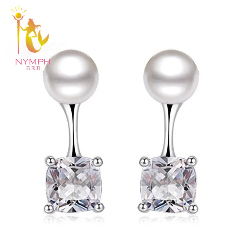 [Nymph] стерлингового серебра 925 двухместный жемчужные серьги украшения