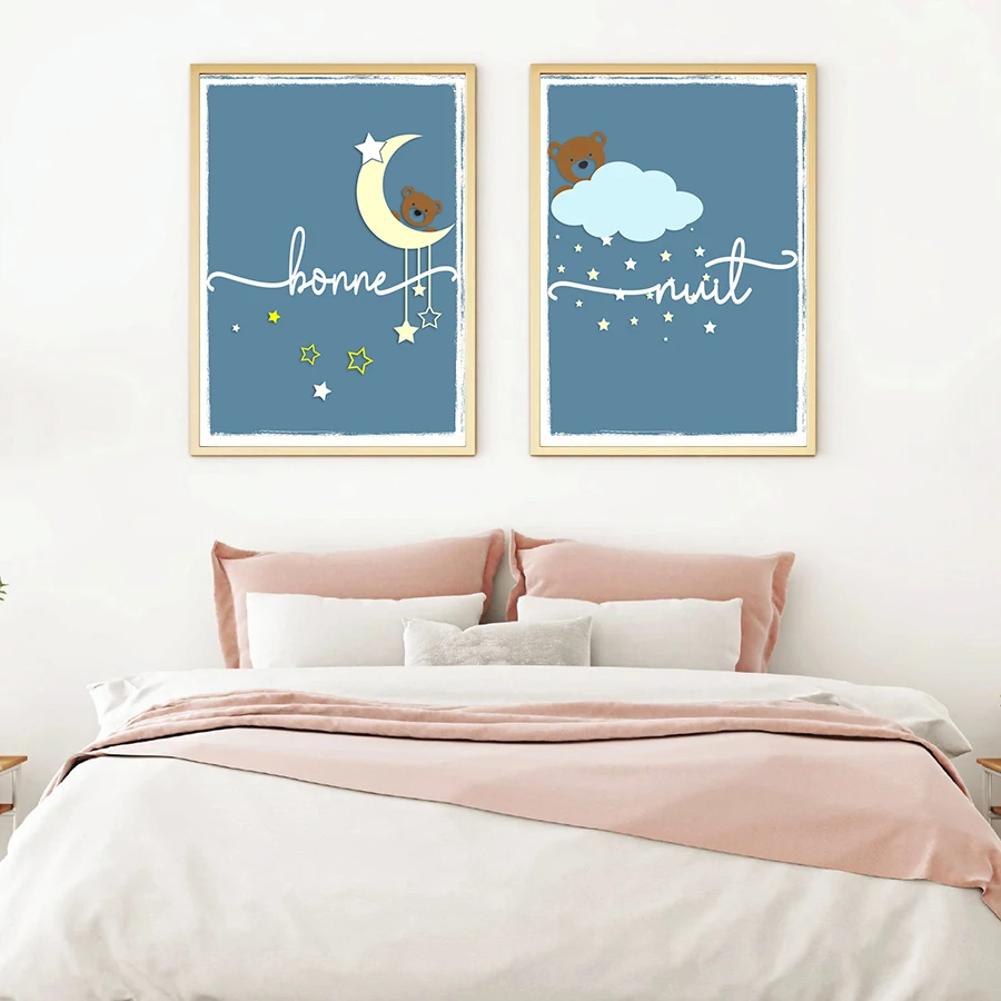 Bonne Nuit цитаты настенное печатное Искусство картинки для детей плакат на спальне