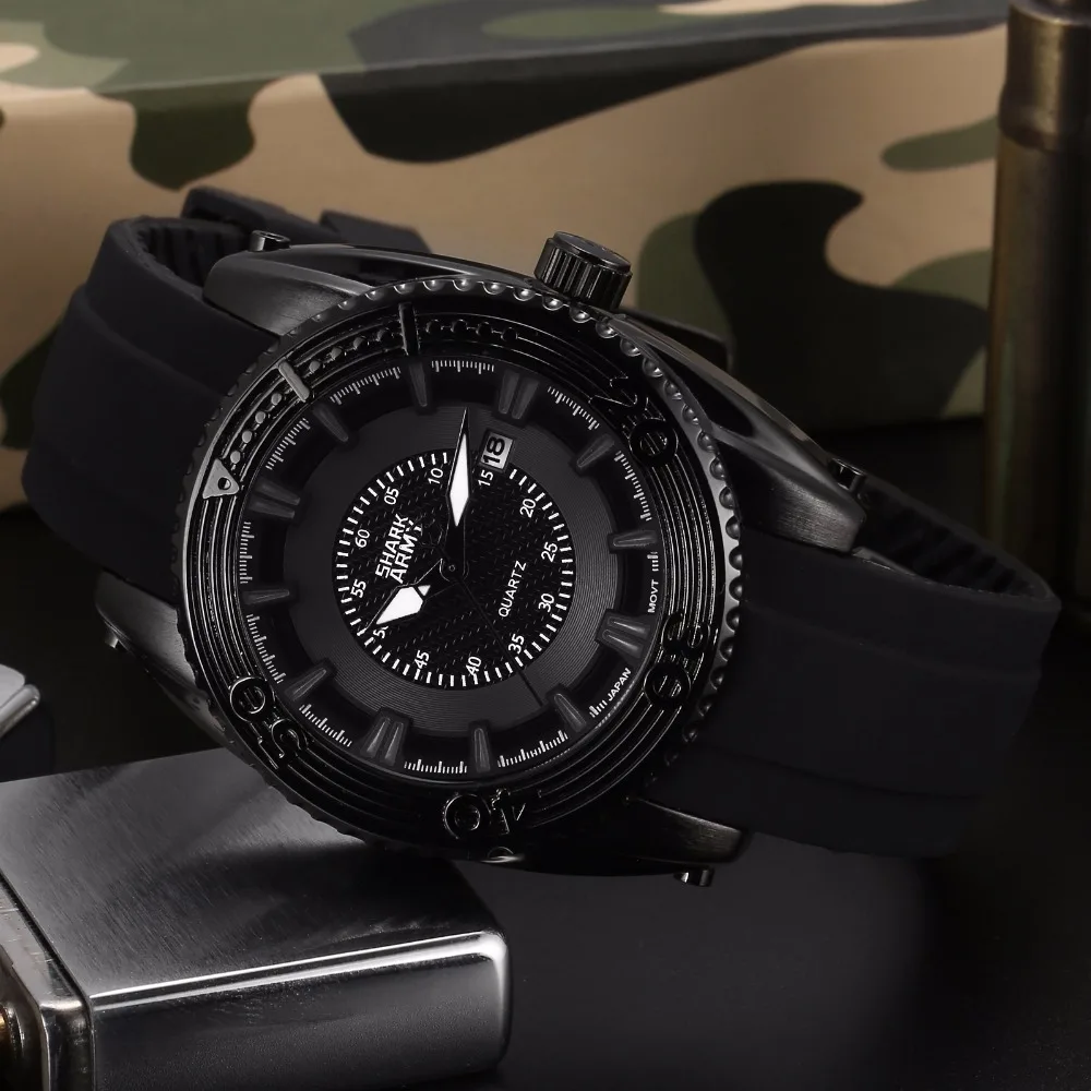 Акула армия Марка черный циферблат модные Повседневное Спорт кварцевые наручные