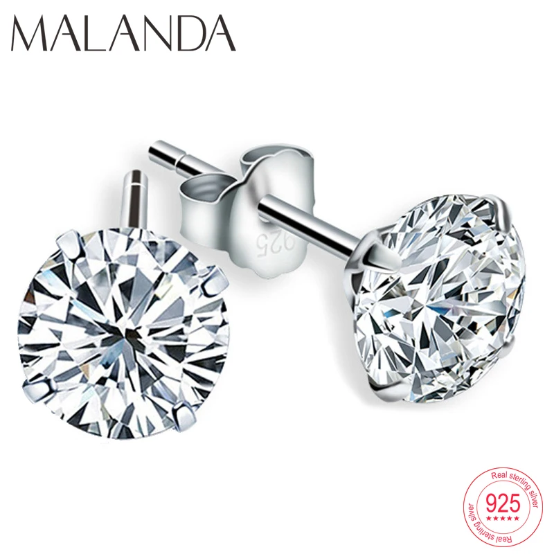 Женские серьги-гвоздики из серебра 925 пробы с белым кристаллом | Украшения и