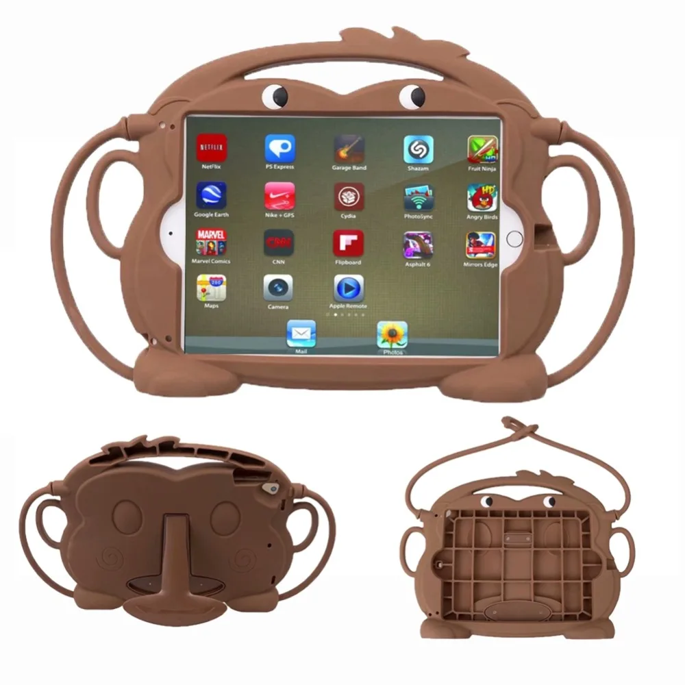 Чехол для iPad //iPad air/air2/Pro 9,7 дюймов детский Силиконовый противоударный и мультипликационным принтом «обезьянка», ручки подставка планшет чехол