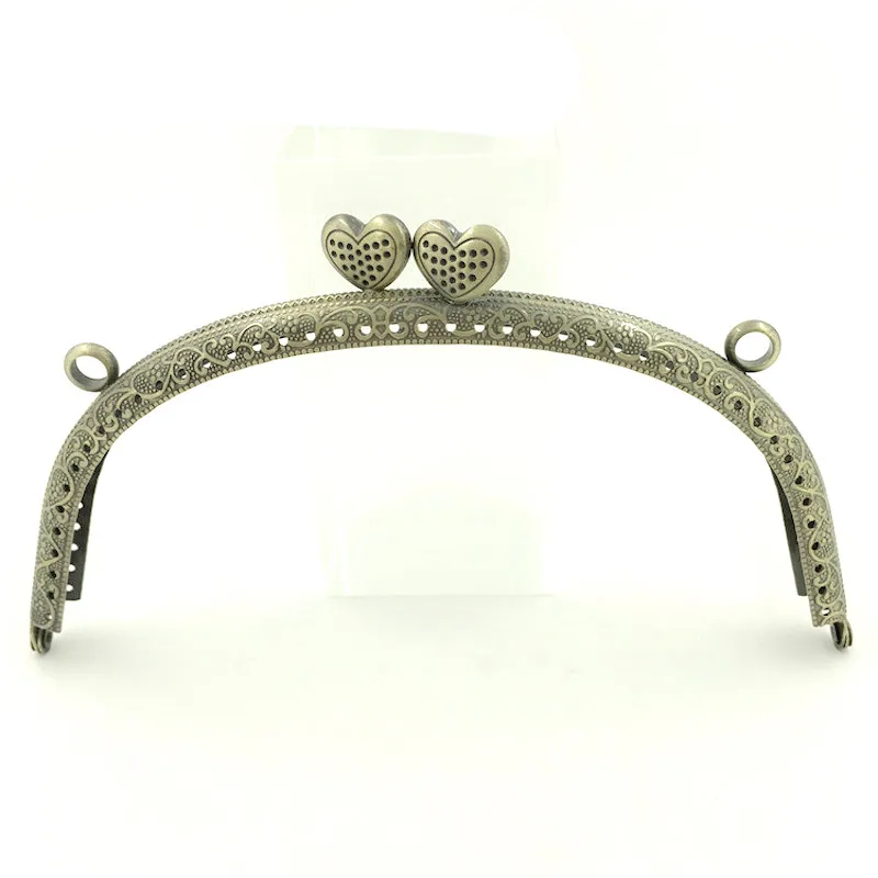 Bronze Tone DIY двойная АРКА в виде сердца металлическая рамка узор поцелуй застежка кошелек сумка замок Сумочка с застежкой клатч ручка 16,5 см бронзовый тон Серебряный - Цвет: Bronze Tone