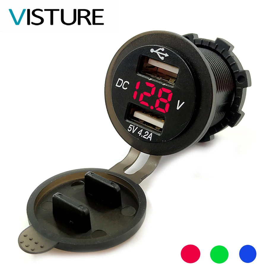 Двойное водонепроницаемое автомобильное зарядное устройство USB вольтметр