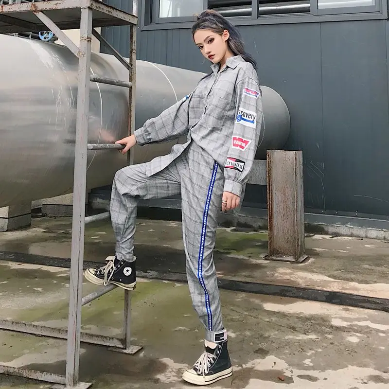 Хип хоп Женский комплект из 2 предметов нашивка для одежды цвета хаки серые