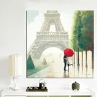 Картина на холсте с изображением Красного зонта, романтического Парижского города, Эйфелевой башни, картины с изображением масла для гостиной, дивана