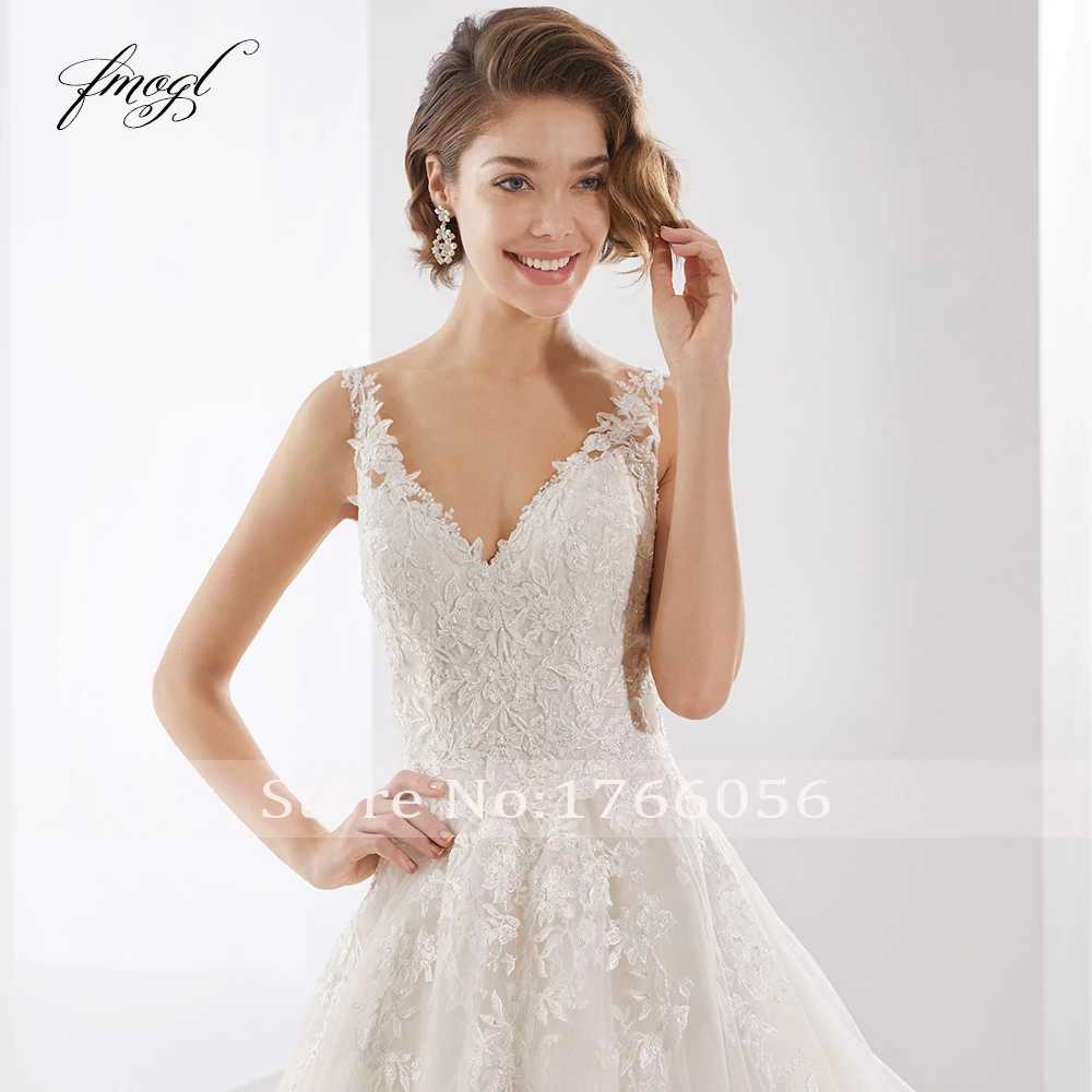 Fmogl Vestido De Noiva Милая ТРАПЕЦИЕВИДНОЕ свадебное платье эффектное с открытой спинкой и аппликацией из бисера с длинным шлейфом Свадебное платье, тюль