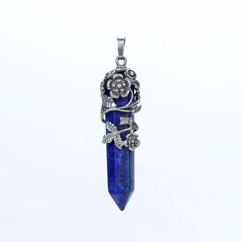 lapis lazuli Античный цветок проволока обертывание геометрические розовый КВАРЦЕВЫЙ и из натурального камня кулон для ожерелья чокер оптом и в розницу Diy ювелирные изделия - Окраска металла: lapis lazuli