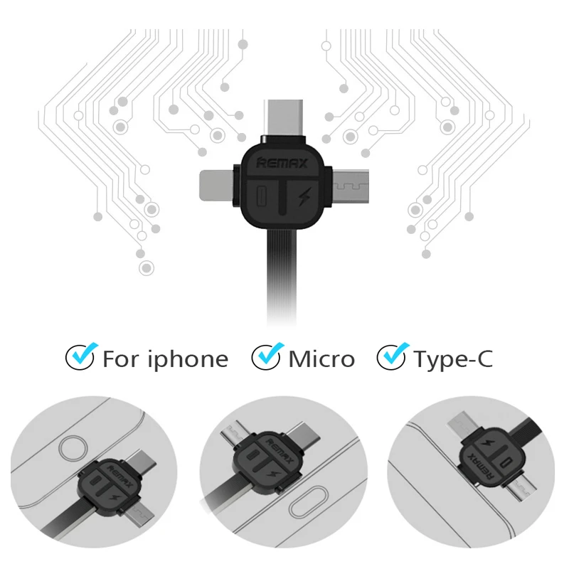 REMAX 3 в 1 usb type C кабель для Micro USB для быстрой зарядки xiaomi зарядное устройство для передачи данных 8pin кабели для iPhone 6 7 8 X