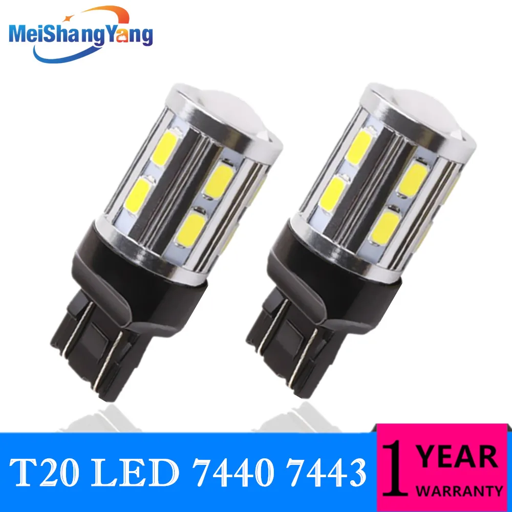 

2PCS T20 W21 5W 7443 LED White Red Yellow LED Chip 12SMD 5730 Auto Brake Lights Reversing Lamp Bulb Car 7440 W21W Bulbs DRL 12V