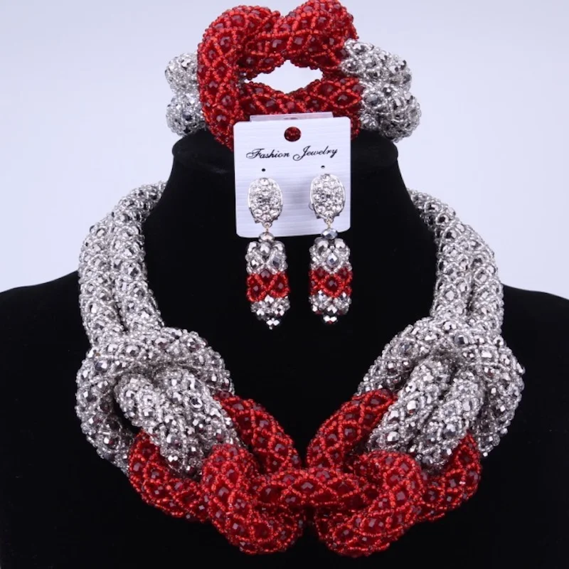 Серебристый красный модные африканские ручной работы Бусины Слои комплект