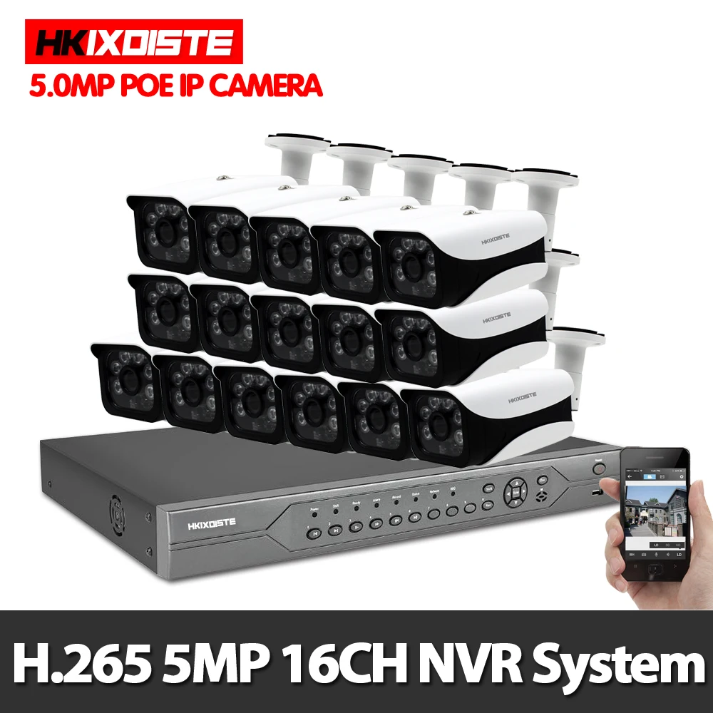 H.265 16CH система видеонаблюдения 5.0MP POE наружная камера безопасности комплект CCTV NVR
