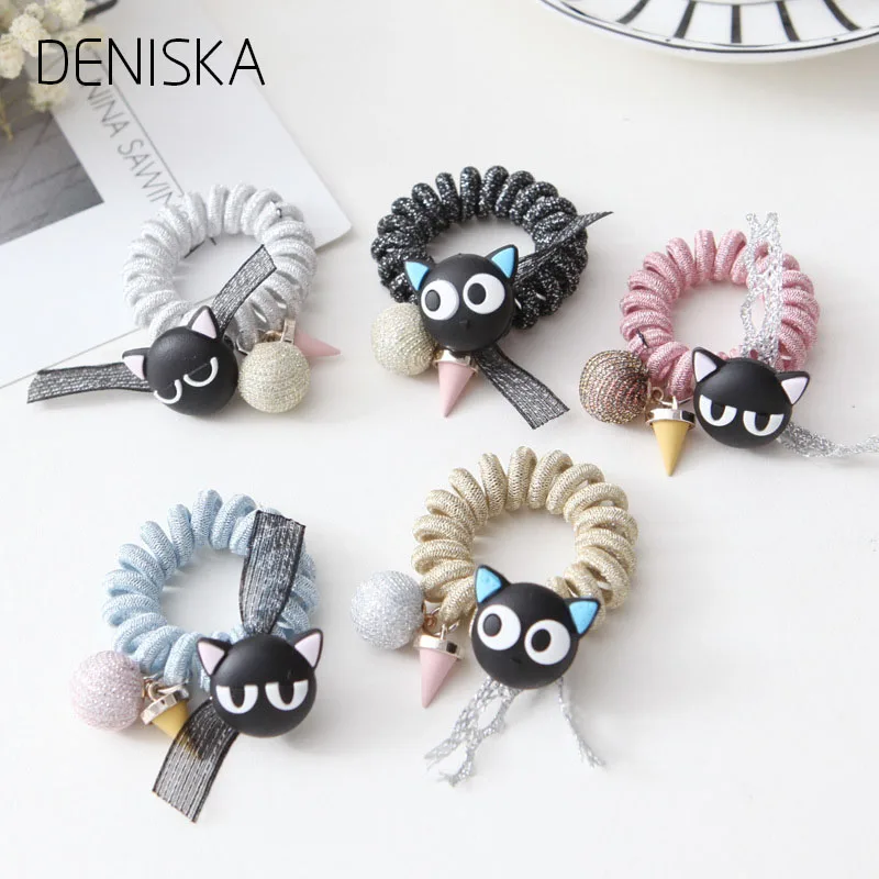 DENISKA Мода 1 ШТ. Кошки Пластик Резинки Для Волос Блестящие Аксессуары Женщин