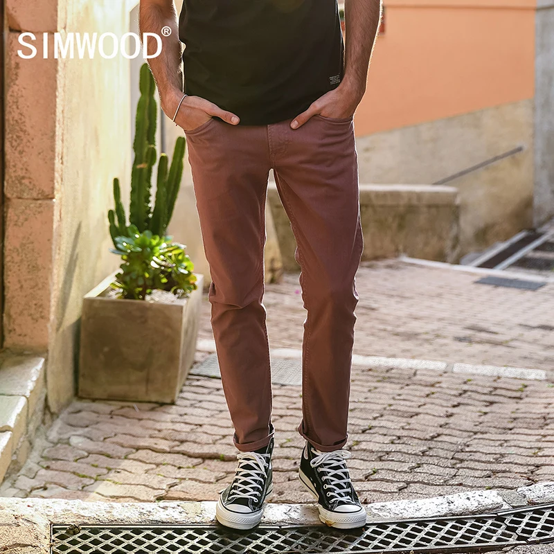 SIMWOOD Весна 2019 новые джинсы Для мужчин Фиолетовый Красный тёмный деним Slim Fit
