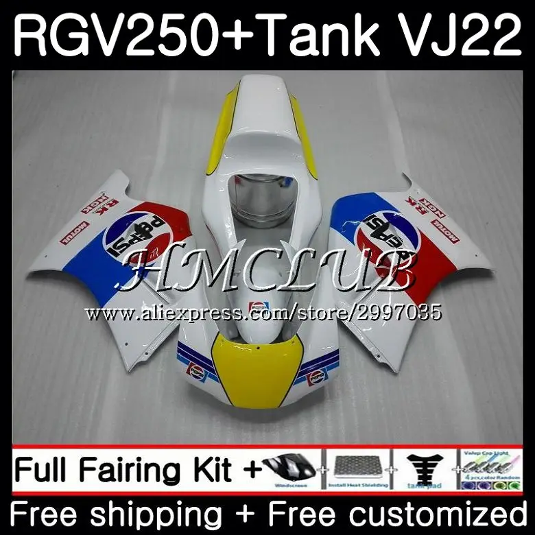 + Бак для SUZUKI RGV250 1990 1991 1992 1993 1994 1995 1996 42HC. 18 RGV 250 VJ22 синий белый горячий RGV-250 90 91 92 94 95 96