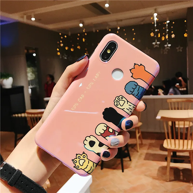 LANCHE Blu-ray Silicone Phone Case For Xiaomi Redmi Note 7 Pro mi 8 9 se Cute Cartoon Cat claw Soft Cover Shell Coque |