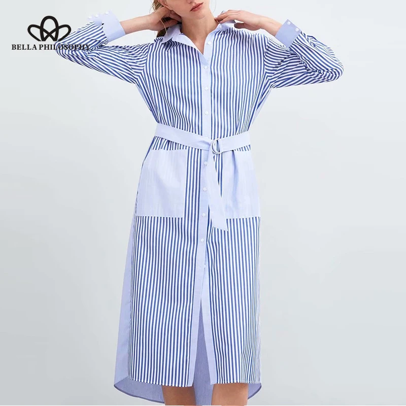 Женское винтажное платье макси Heydress длинное в полоску с длинным рукавом поясом и
