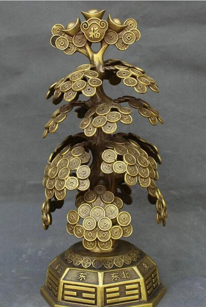 Высота 36 см + Китайская латунная медная фэн шуй денежное дерево молочная корова