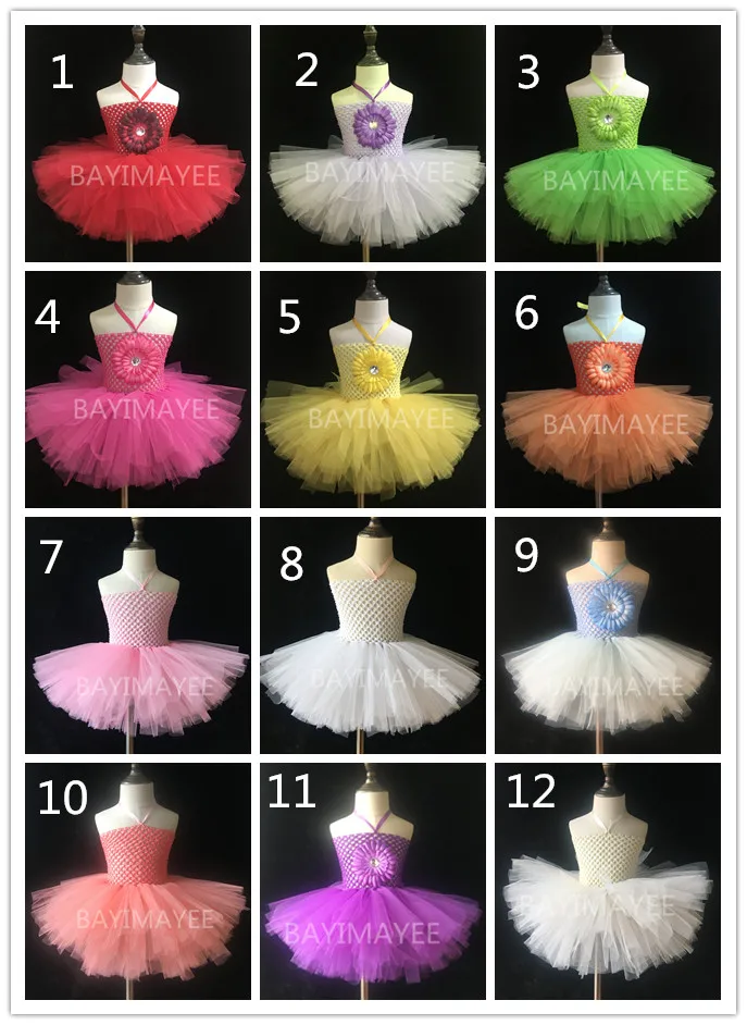 Colorful Baby Crochet Tutu Dress Infant Girls 2Layers Fluffy Tulle Ballet Tutus with 4" Daisy Flower Kids Corset 30Pcs/lot |