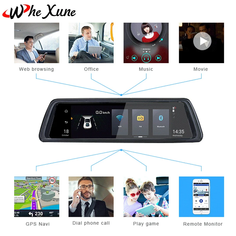 Whexune 10 &quotсенсорный Android 4 г специальное зеркало Видеорегистраторы для