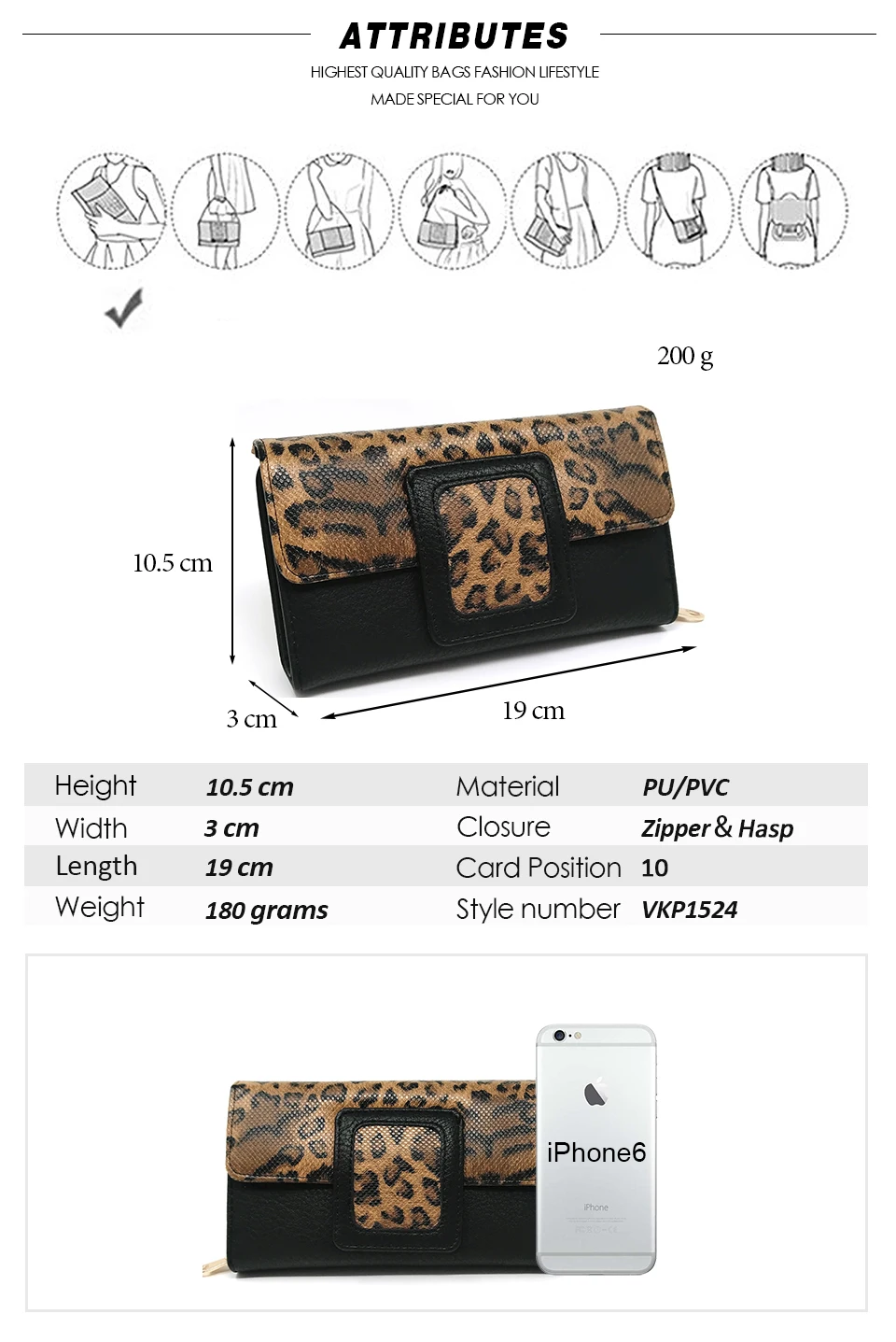 AFKOMST Leopard Women Wallet Long Luxury Solid Coin Purse Credit Card Holder High Quality Clutch Money Bag Walle VKP1524