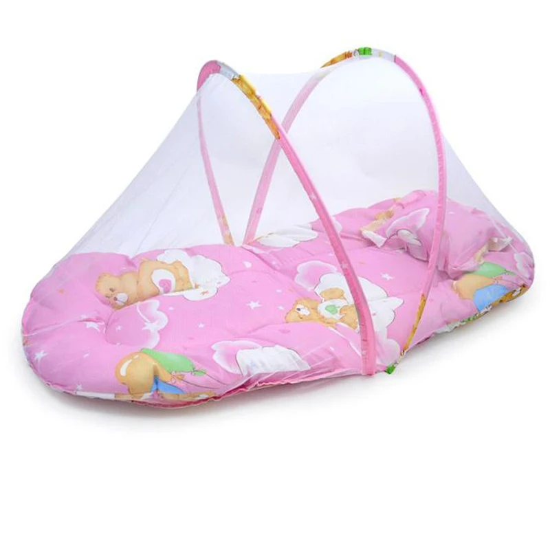 Домашняя Портативная Складная Детская кровать в горошек на молнии с москитной