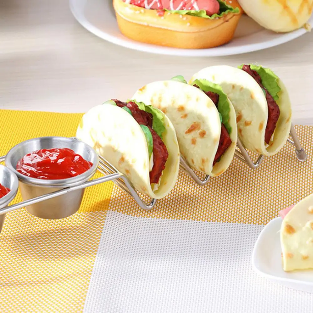 Волнистый держатель Taco для еды с чашкой соуса нержавеющая сталь Блинные стойки