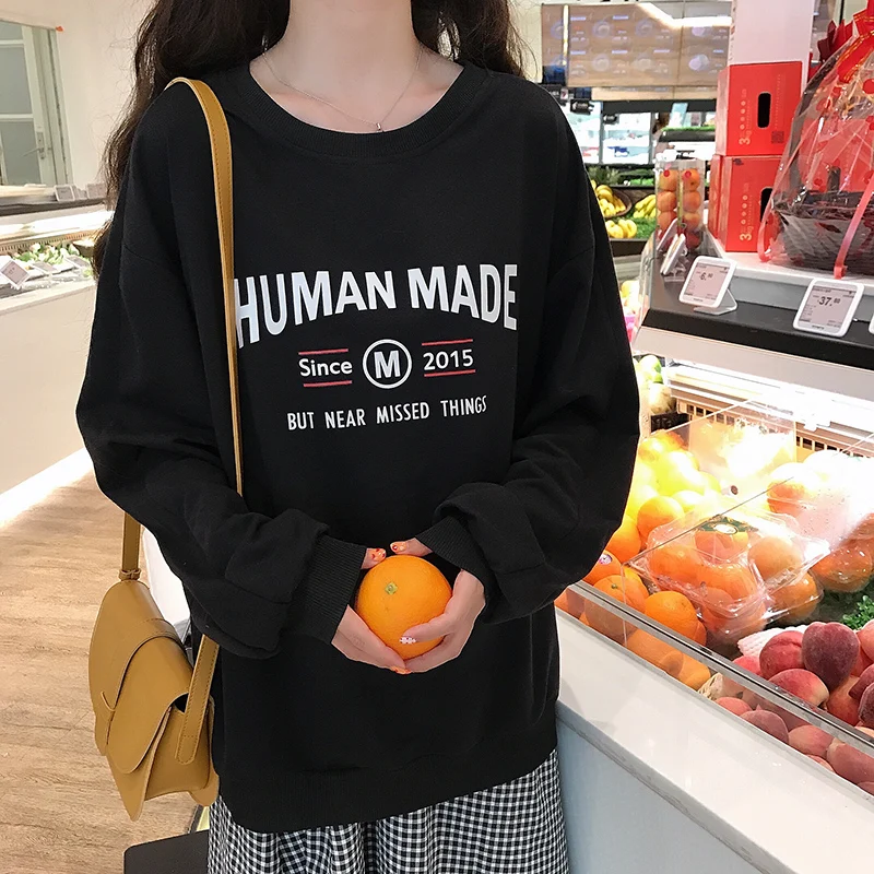 Осенняя Женская толстовка 2021 корейский стиль Ulzzang Harajuku тонкие свободные свитшоты