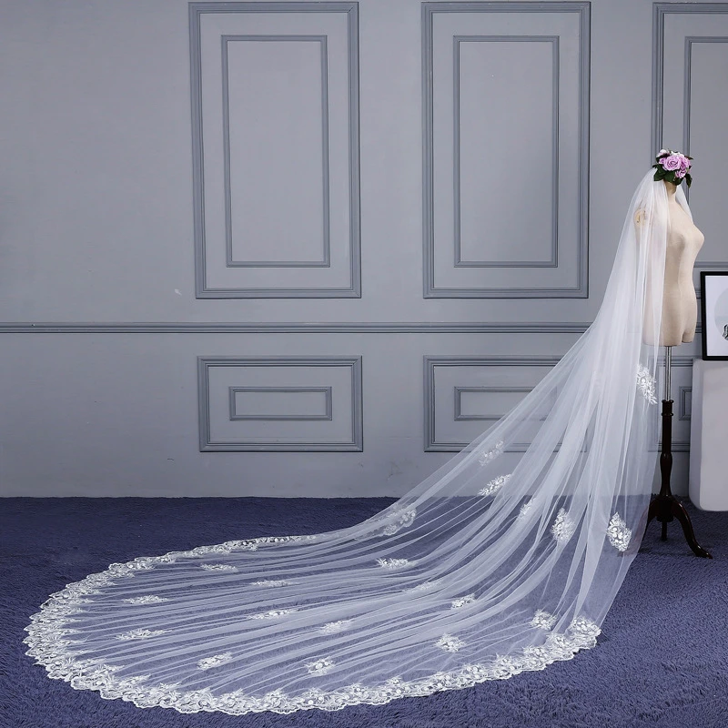 Кружевная Фата с аппликацией цвета слоновой кости длиной 3 м для свадебного