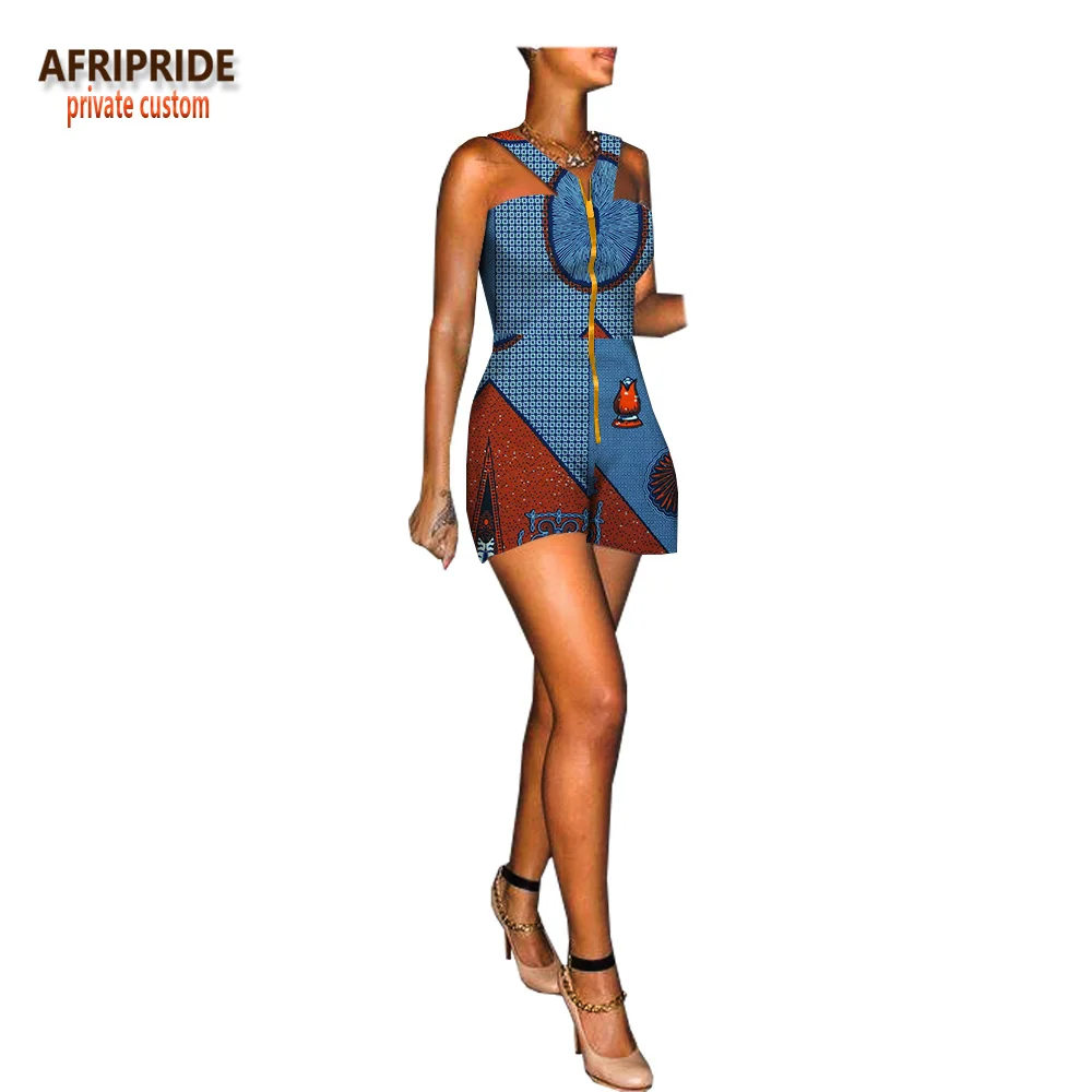 Летний Африканский комбинезон для женщин, AFRIPRIDE, без рукавов, мини длина, Женский хлопковый комбинезон с металлической молнией спереди A1829005