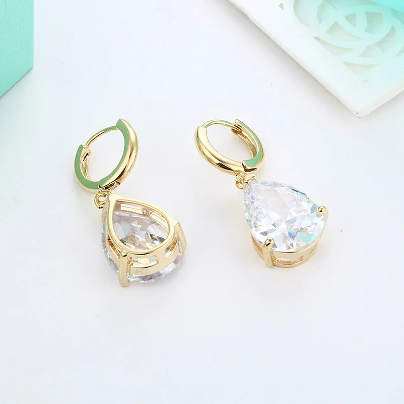 Zircon Water Drop Earrings For Women Gold Silver Color Copper Female Dangle Hanging Earring Fashion Wedding Ear Jewelry Brincos | Украшения