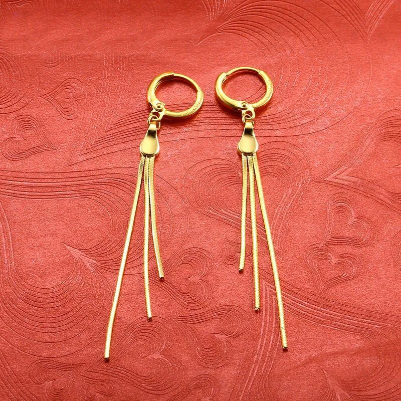 MxGxFam 3 line Drop Tassel Earrings for Fashion Women 24 k Pure Gold Color NO stone good Quality Jewelry | Украшения и аксессуары