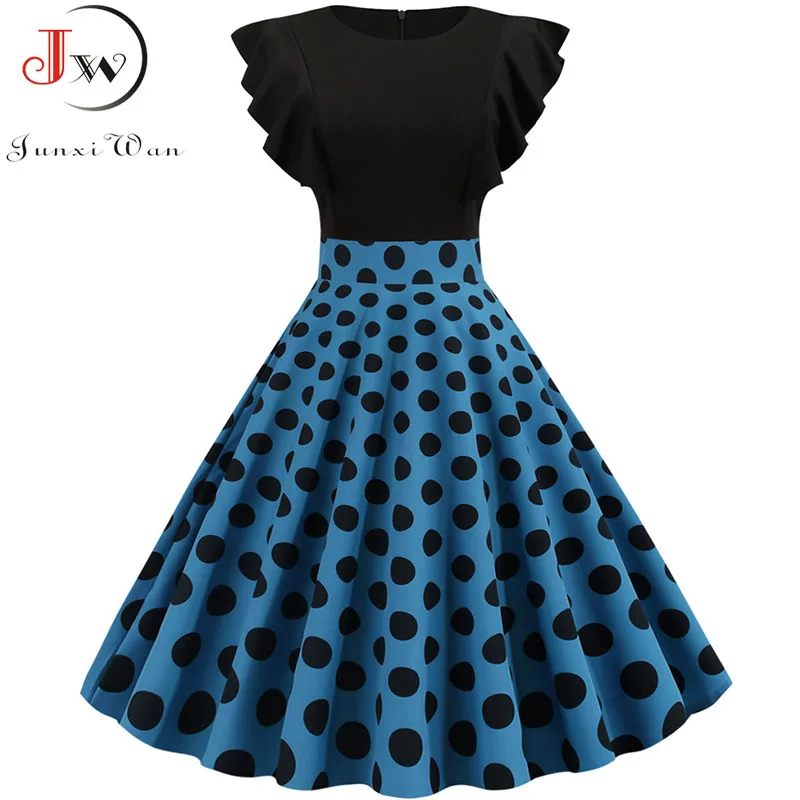 Elegant Dot Vintage Summer Women Petal Sleeve High Waist Pink Midi Party Dress Casual 2022 Rockabilly Vestidos Robe Femme