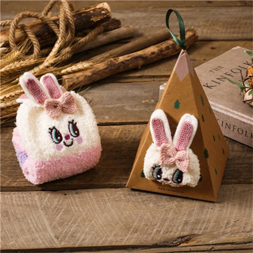 Rabbit Носки для взрослых женщин и девочек с объемным рисунком носки с животными флисовая тапочка кораллового цвета носки зимние теплые пушистые рождественские милые носки для сна с коробкой - Цвет: Rabbit