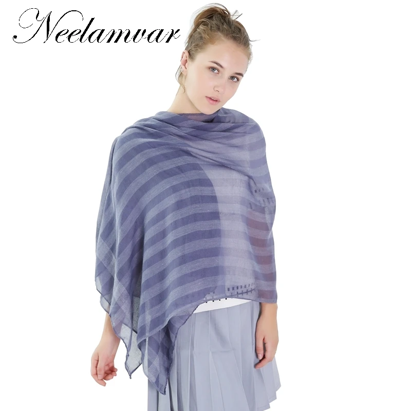 Neelamvar fashion stripe viscose scarf women long soft spring shawls best gift for ladies brand scarves echarpe | Аксессуары для