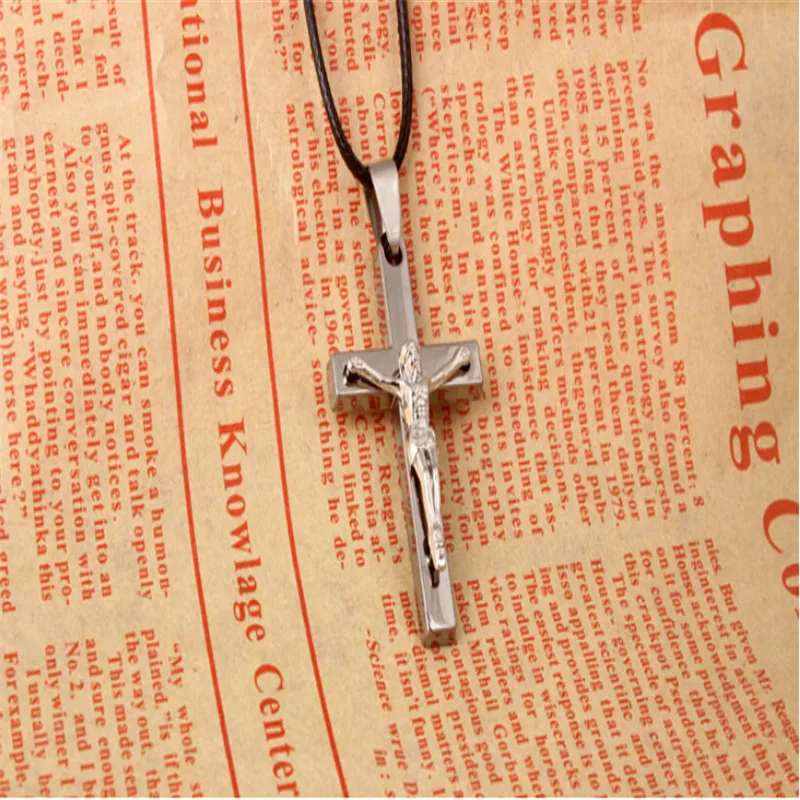 Подвеска из нержавеющей стали в стиле ретро черная ожерелье амулеты с кожаной