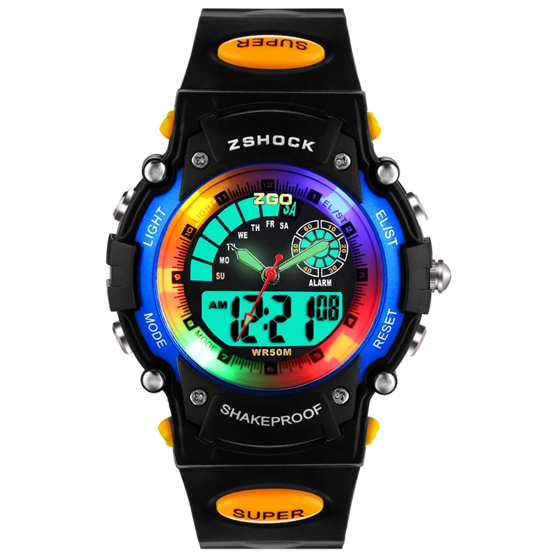 ZGO светодиодный цифровой электронные детские часы Sport Плавание 5Bar